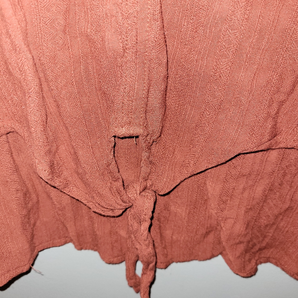 TORRID Brick Red Textured Tie Front Midi Blouse - Picture 5 of 9